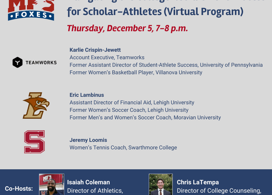 Navigating the College Recruitment Process for Scholar-Athletes (Virtual) – Thursday, December 5