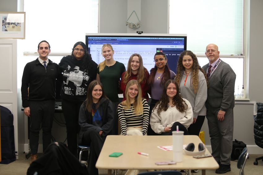 PHOTO: Some of the Upper School students from 2024-25 AP Computer Science Principles (taught by Justin Vecchio, left) and AP Computer Science A (taught by Michael Omillian, right) courses.